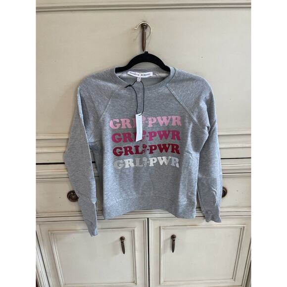 NWT $88 Rebecca Minkoff Girl Power Girl Pwr Gray Pink Crew Neck Sweater XS‎ - Picture 1 of 7